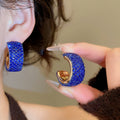 Vintage Hong Kong Style Faux Crystal Geometric C-Shaped Stud Earrings For Women view 4