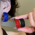 Vintage Hong Kong Style Faux Crystal Geometric C-Shaped Stud Earrings For Women view 2