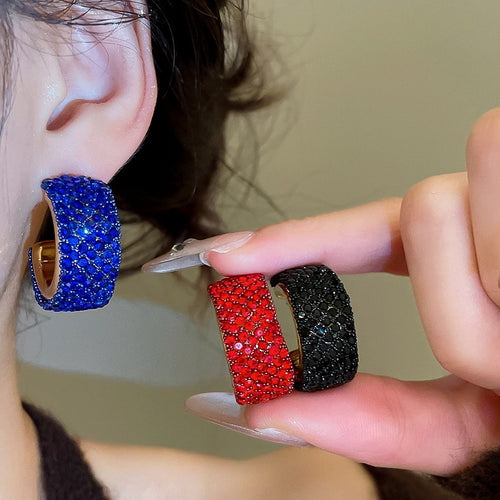Vintage Hong Kong Style Faux Crystal Geometric C-Shaped Stud Earrings For Women