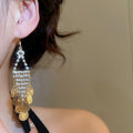 Copper Rhinestone Leaf Tassel Drop Earrings Vintage Palace Style Light Luxury Elegant Ear Jewelry view 4