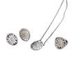 Light Luxury Copper Zircon Oval Flower Pendant Necklace Earrings Ring Jewelry Set view 5