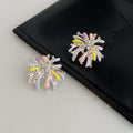 Elegant Korean Pastel Enamel Firework Flower Rhinestone Crystal Alloy Statement Stud Earrings view 3
