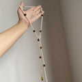 French Style Faux Pearl Tiger Eye Beaded Water Drop Pendant Sweater Necklace For Elegant Women view 2