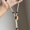 French Style Faux Pearl Tiger Eye Beaded Water Drop Pendant Sweater Necklace For Elegant Women view 3