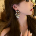 Minimalist Iron Metal Round Sequin Tassel Drop Earrings With Silver Pin Geometric Statement Style view 4