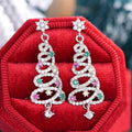 Christmas Tree Spiral Line Drop Earrings, Sparkling Zircon Star Pendant Jewelry For Women view 2