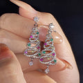 Christmas Tree Spiral Line Drop Earrings, Sparkling Zircon Star Pendant Jewelry For Women view 3