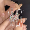 Christmas Tree Spiral Line Drop Earrings, Sparkling Zircon Star Pendant Jewelry For Women view 4