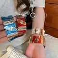 European American Enamel Square Alloy Elastic Rope Splice Bangle Minimalist Geometric Jewelry view 1