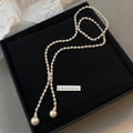 Light Luxury Faux Pearl Zircon Beaded Sweater Necklace, Vintage Geometric Round Pendant Choker view 2