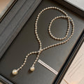 Light Luxury Faux Pearl Zircon Beaded Sweater Necklace, Vintage Geometric Round Pendant Choker view 3