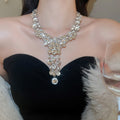 Sparkling Rhinestone Round Tassel Pendant Alloy Necklace, Elegant Light Luxury Sweater Chain view 3
