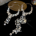 Sparkling Rhinestone Round Tassel Pendant Alloy Necklace, Elegant Light Luxury Sweater Chain view 2