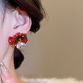 Silver Needle Crystal Beaded Floral Cluster Stud Earrings Light Luxury Elegant Style view 4