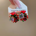 Silver Needle Crystal Beaded Floral Cluster Stud Earrings Light Luxury Elegant Style view 1