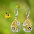 Bee Honey Pot Daisy Drop Earrings For Women, Fresh Two Tone Sunflower Fashion Jewelry view 2