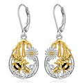 Bee Honey Pot Daisy Drop Earrings For Women, Fresh Two Tone Sunflower Fashion Jewelry view 1
