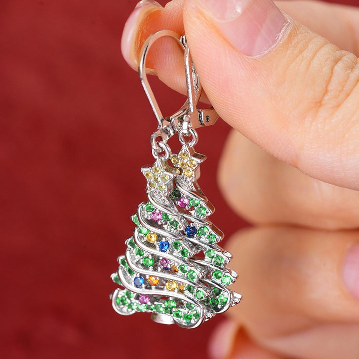 Bling Christmas Tree Colorful Wax Set Dangle Earrings For Women, Sweet Holiday Party Jewelry