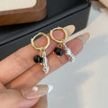 Luxury Alloy Peanut Charm Hoop Earrings With Red Black Bead Accents Elegant Fashion Stud Earrings view 4