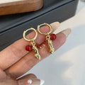 Luxury Alloy Peanut Charm Hoop Earrings With Red Black Bead Accents Elegant Fashion Stud Earrings view 3