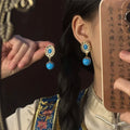 Vintage Acrylic Pearl Geometric Oval Drop Earrings With Silver Pins Ethnic Style Fashion Jewelry view 4