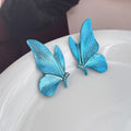Elegant Vintage Blue Butterfly Alloy Enamel Rhinestone Stud Earrings For Women Unique Statement Earrings view 2