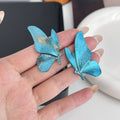 Elegant Vintage Blue Butterfly Alloy Enamel Rhinestone Stud Earrings For Women Unique Statement Earrings view 3