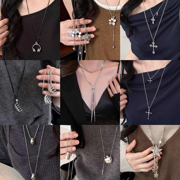 Alloy Geometric Quadrilateral Pendant Sweater Necklace Minimalist Light Luxury Versatile Accessory