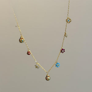 Sparkling Zircon Enamel Flower Teardrop Pendant Copper Necklace Vacation Sweet Collarbone Style