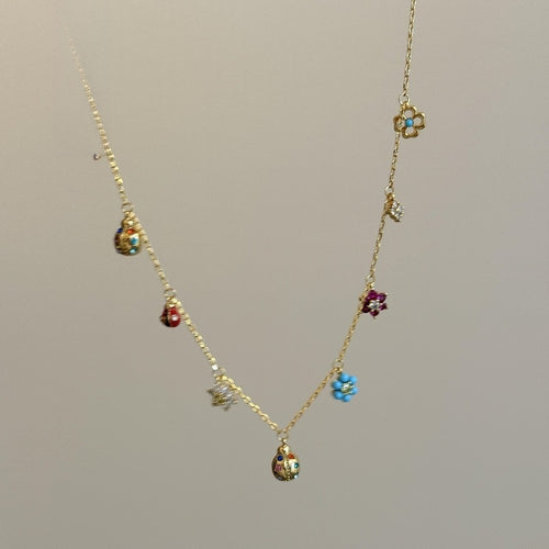 Sparkling Zircon Enamel Flower Teardrop Pendant Copper Necklace Vacation Sweet Collarbone Style