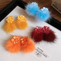 Fresh Style Resin Flower Pom Pom Stud Earrings With Silver Needle For Women view 3