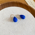 Blue Enamel Teardrop Copper Hook Earrings Vintage Light Luxury OL Commute Jewelry view 2