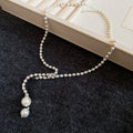 Old Money French Vintage Faux Pearl Round Glass Bead Teardrop Pendant Sweater Necklace view 4
