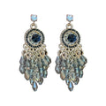 Vintage Crystal Geometric Round Tassel Pendant Drop Earrings With Silver Pins Ethnic Light Luxury Style view 5