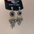 Vintage Crystal Geometric Round Tassel Pendant Drop Earrings With Silver Pins Ethnic Light Luxury Style view 2