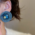 Light Luxury Crystal Gold Wire Spiral Flower Drop Earrings With Silver Pins view 3
