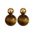 Vintage Maillard Tiger Eye Stone Heart Flower Round Pendant Drop Earrings With Silver Posts view 5