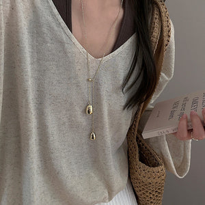 18K Gold Plated Copper Water Drop Pendant Sweater Necklace Minimalist Casual Commuter Jewelry