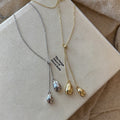18K Gold Plated Copper Water Drop Pendant Sweater Necklace Minimalist Casual Commuter Jewelry view 4