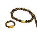 18K Gold Plated Tiger Eye Beaded Elastic Bangle Vintage Maillard Style Round Geometric Jewelry view 5