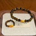 18K Gold Plated Tiger Eye Beaded Elastic Bangle Vintage Maillard Style Round Geometric Jewelry view 4