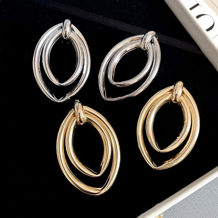 Minimalist Oval Hollow Geometric Iron Drop Earrings With Silver Pin For Women