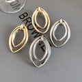 Minimalist Oval Hollow Geometric Iron Drop Earrings With Silver Pin For Women view 3