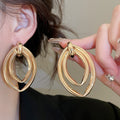 Minimalist Oval Hollow Geometric Iron Drop Earrings With Silver Pin For Women view 4