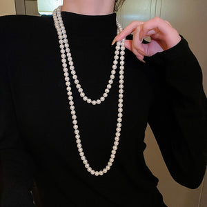 French Vintage Faux Pearl Beaded Sweater Necklace, Elegant Geometric Round Light Luxury Choker