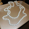 French Vintage Faux Pearl Beaded Sweater Necklace, Elegant Geometric Round Light Luxury Choker view 4