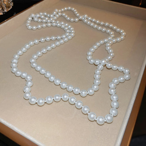 French Vintage Faux Pearl Beaded Sweater Necklace, Elegant Geometric Round Light Luxury Choker