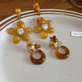 Maillard Style Resin Flower Rhinestone Drop Earrings With Silver Pins Vintage Light Luxury Jewelry view 1