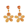 Maillard Style Resin Flower Rhinestone Drop Earrings With Silver Pins Vintage Light Luxury Jewelry view 5