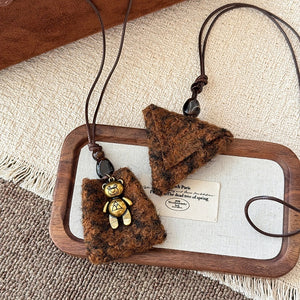 Maillard Style Plush Fabric Geometric Triangle Trapezoid Pendant Sweater Necklace